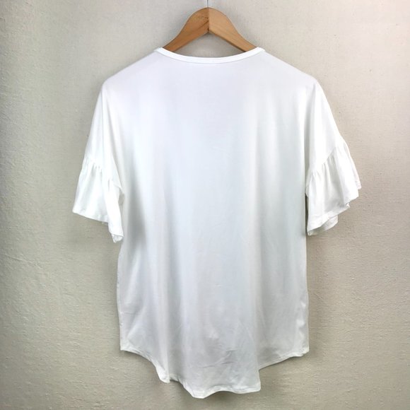 Reborn J White Button Up Tie Front Ruffle Short Sleeve Top - Picture 9 of 14